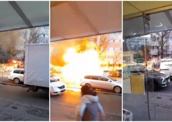O mașină a explodat la 200 de metri de o stație GPL după ce a alimentat. Șoferul, în stare gravă!