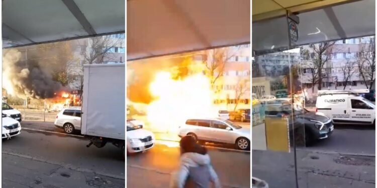 O mașină a explodat la 200 de metri de o stație GPL după ce a alimentat. Șoferul, în stare gravă!